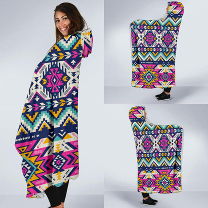 Aztec Pink Geometric Print Pattern Hooded Blanket-JTAMIGO.COM