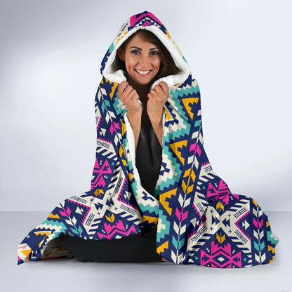 Aztec Pink Geometric Print Pattern Hooded Blanket-JTAMIGO.COM