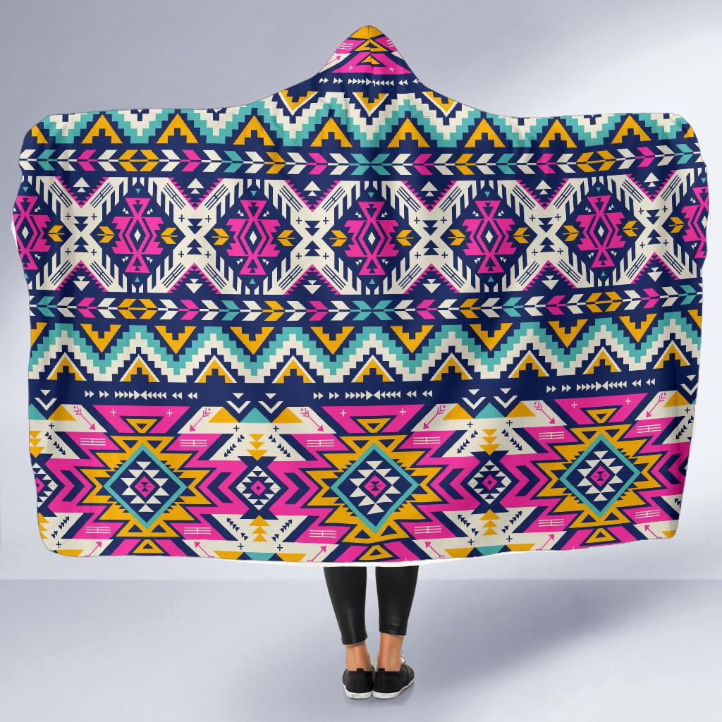 Aztec Pink Geometric Print Pattern Hooded Blanket-JTAMIGO.COM