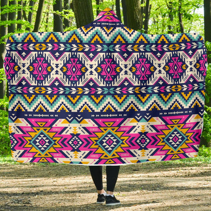 Aztec Pink Geometric Print Pattern Hooded Blanket-JTAMIGO.COM