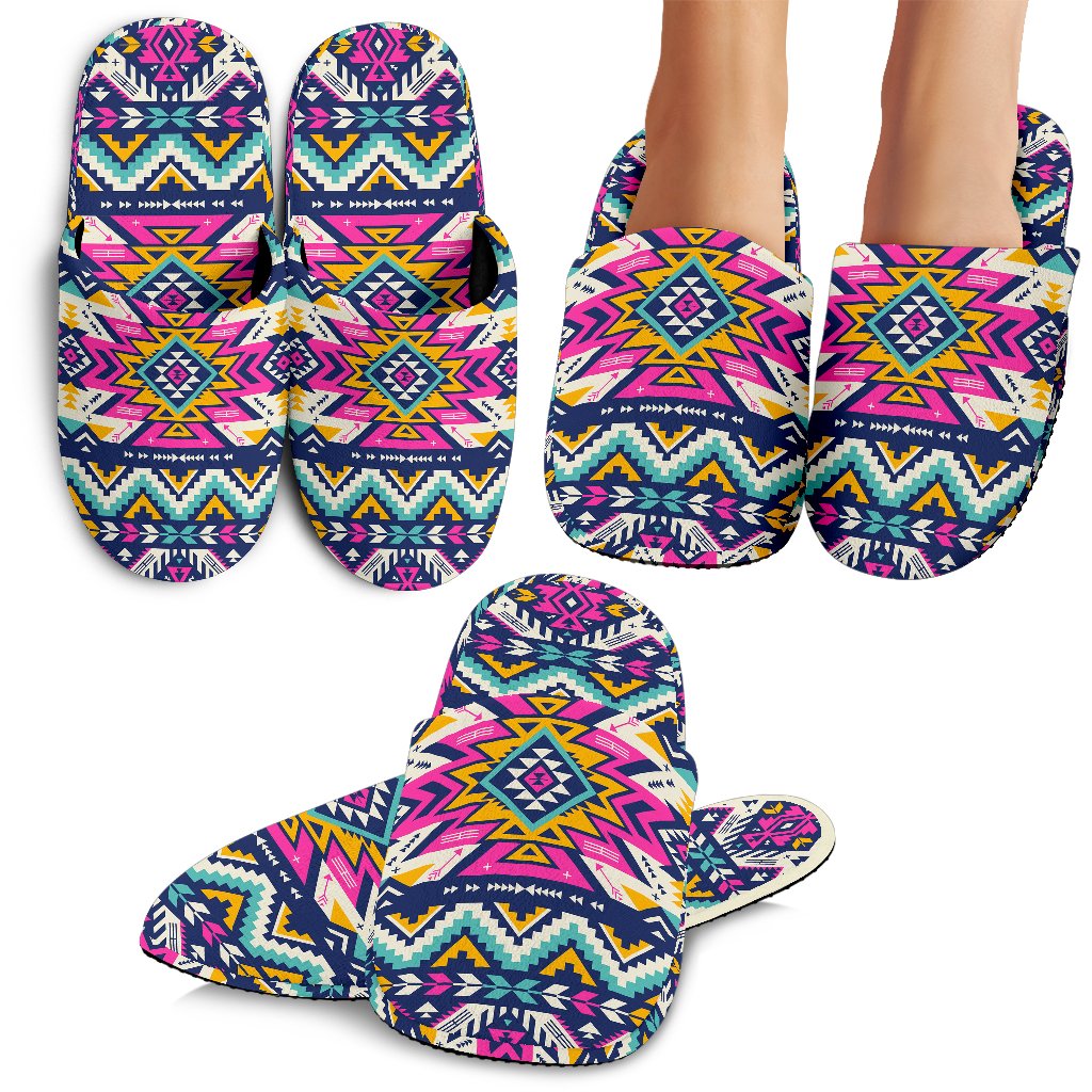 Aztec Pink Geometric Print Pattern House Slippers