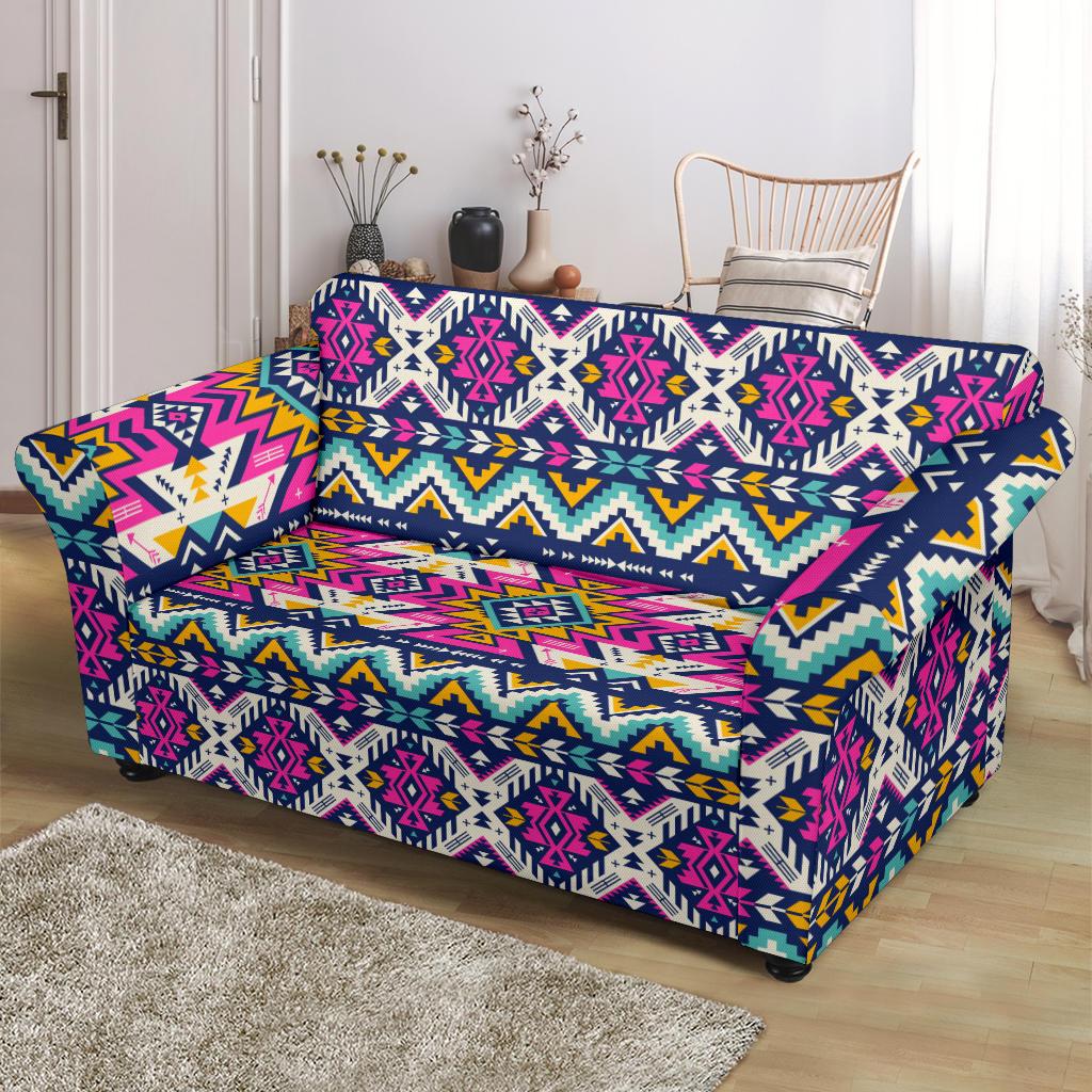 Aztec Pink Geometric Print Pattern Loveseat Slipcover-JTAMIGO.COM