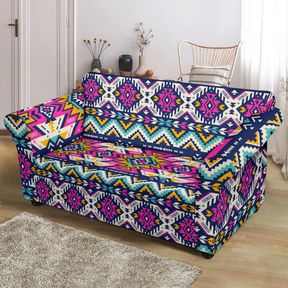 Aztec Pink Geometric Print Pattern Loveseat Slipcover-JTAMIGO.COM