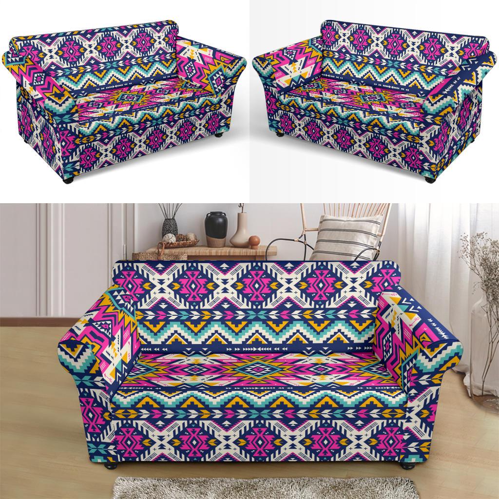 Aztec Pink Geometric Print Pattern Loveseat Slipcover-JTAMIGO.COM