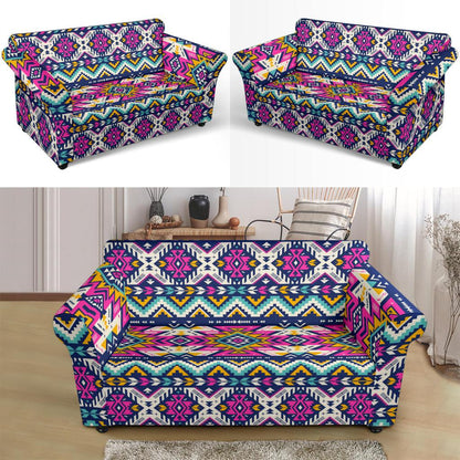Aztec Pink Geometric Print Pattern Loveseat Slipcover-JTAMIGO.COM