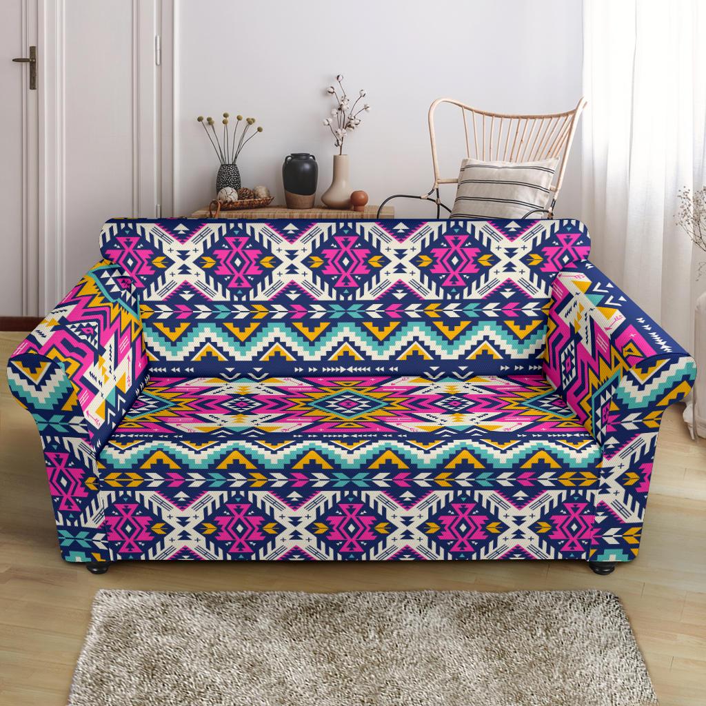Aztec Pink Geometric Print Pattern Loveseat Slipcover-JTAMIGO.COM
