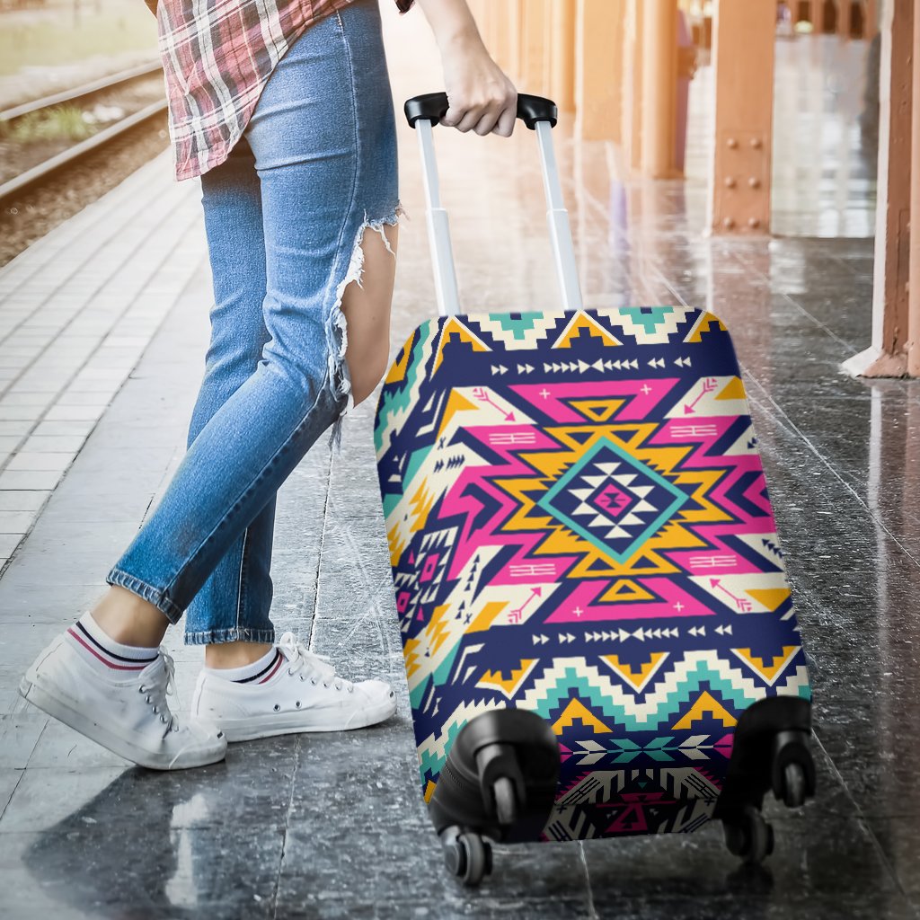 Aztec Pink Geometric Print Pattern Luggage Cover Protector