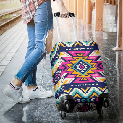 Aztec Pink Geometric Print Pattern Luggage Cover Protector