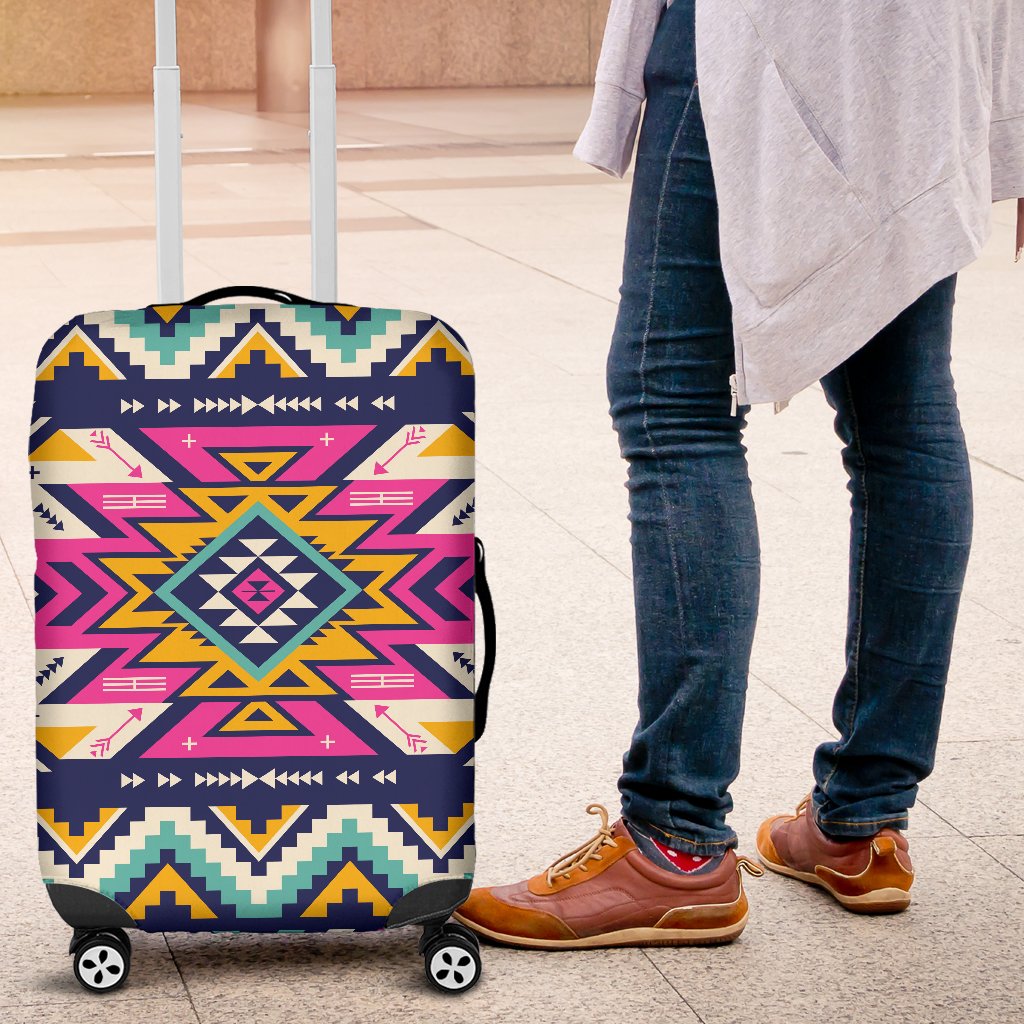 Aztec Pink Geometric Print Pattern Luggage Cover Protector