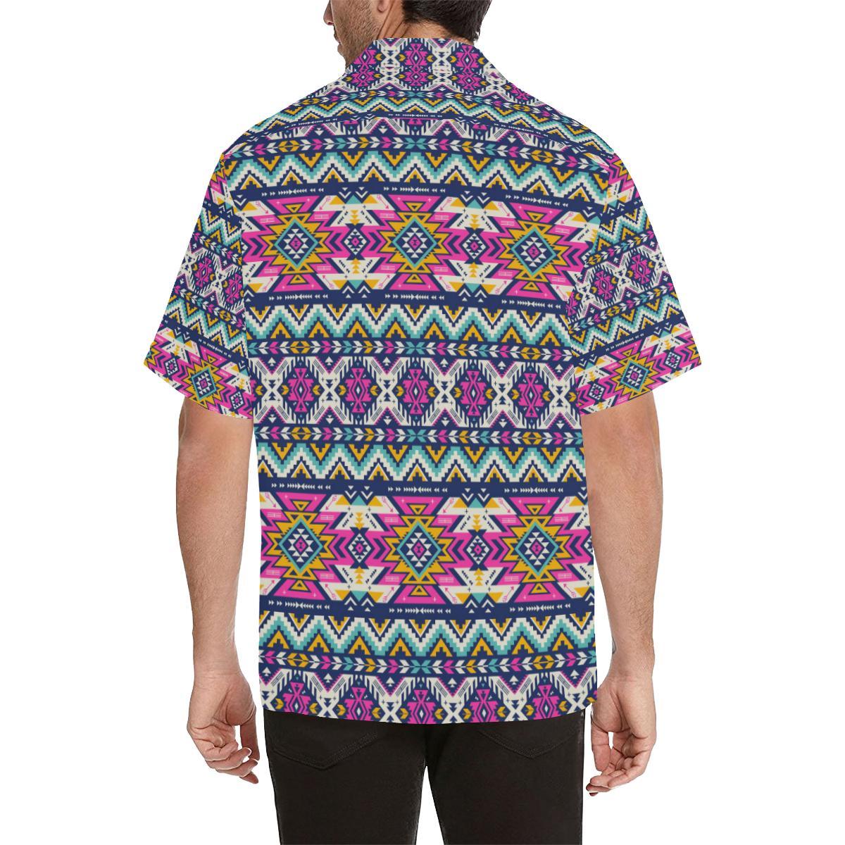 Aztec Pink Geometric Print Pattern Men Aloha Hawaiian Shirt