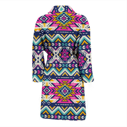 Aztec Pink Geometric Print Pattern Men Bath Robe-JTAMIGO.COM