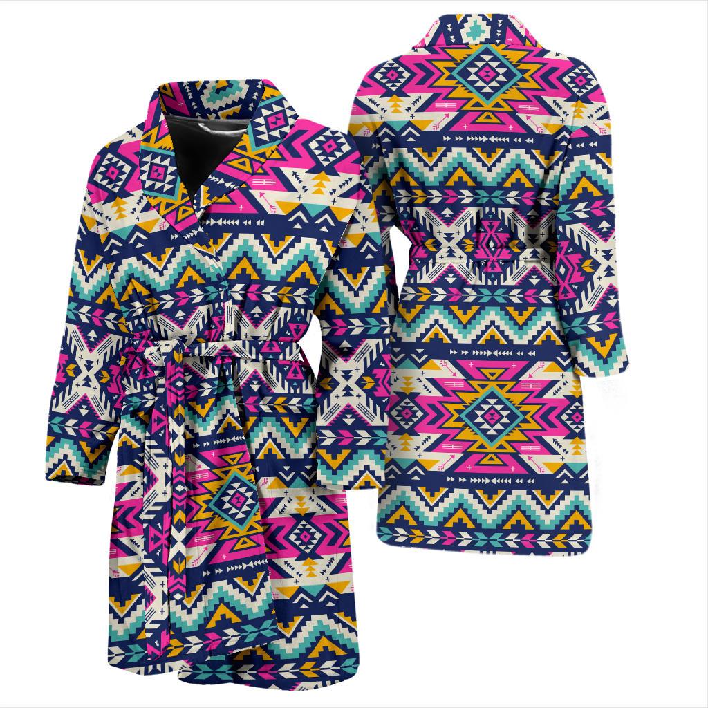 Aztec Pink Geometric Print Pattern Men Bath Robe-JTAMIGO.COM