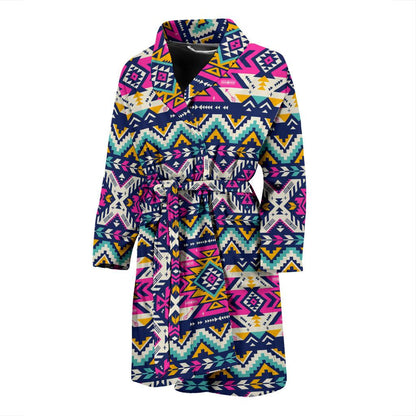 Aztec Pink Geometric Print Pattern Men Bath Robe-JTAMIGO.COM