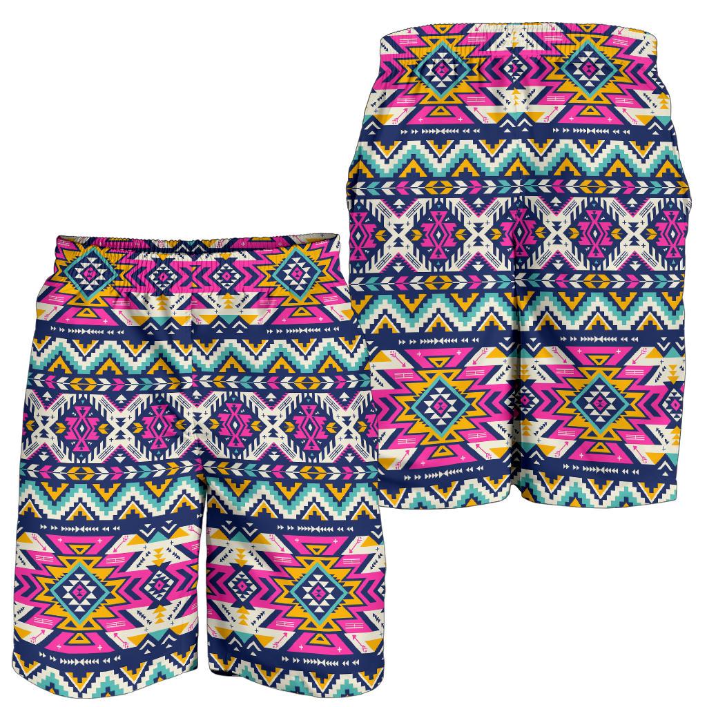 Aztec Pink Geometric Print Pattern Mens Shorts-JTAMIGO.COM