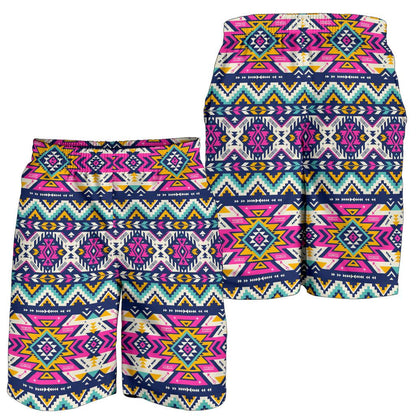 Aztec Pink Geometric Print Pattern Mens Shorts-JTAMIGO.COM