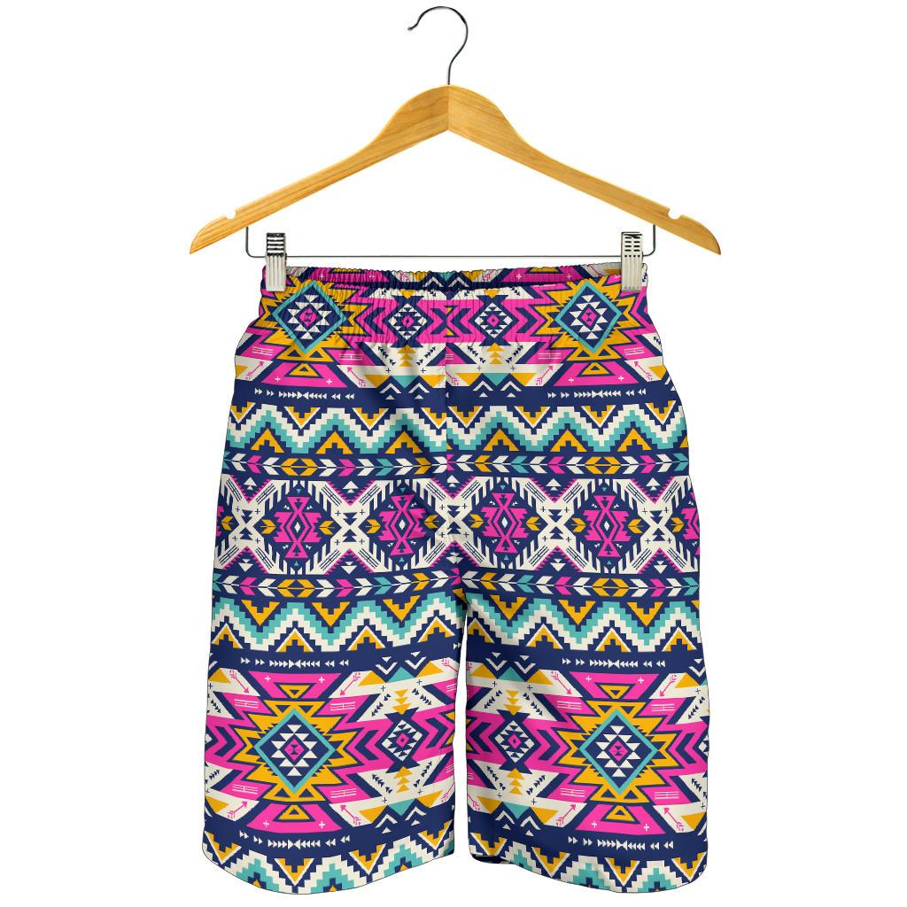 Aztec Pink Geometric Print Pattern Mens Shorts-JTAMIGO.COM