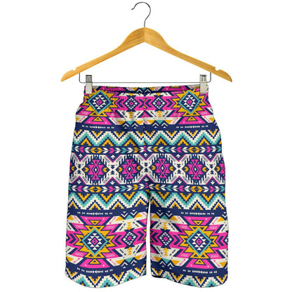 Aztec Pink Geometric Print Pattern Mens Shorts-JTAMIGO.COM