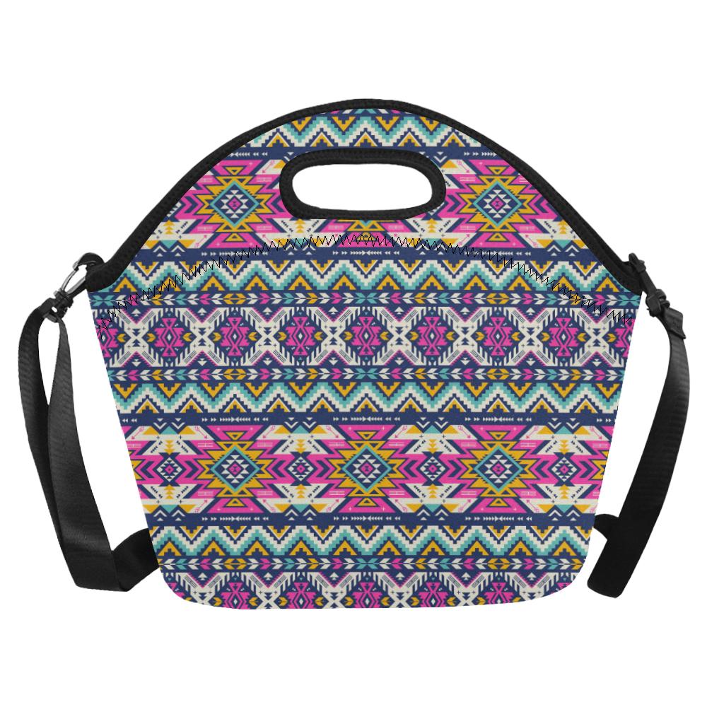 Aztec Pink Geometric Print Pattern Neoprene Lunch Bag (Model 1669)(Large)-JTAMIGO.COM