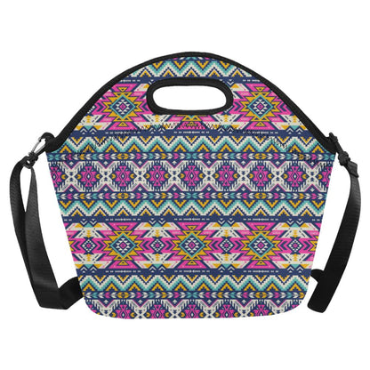Aztec Pink Geometric Print Pattern Neoprene Lunch Bag (Model 1669)(Large)-JTAMIGO.COM