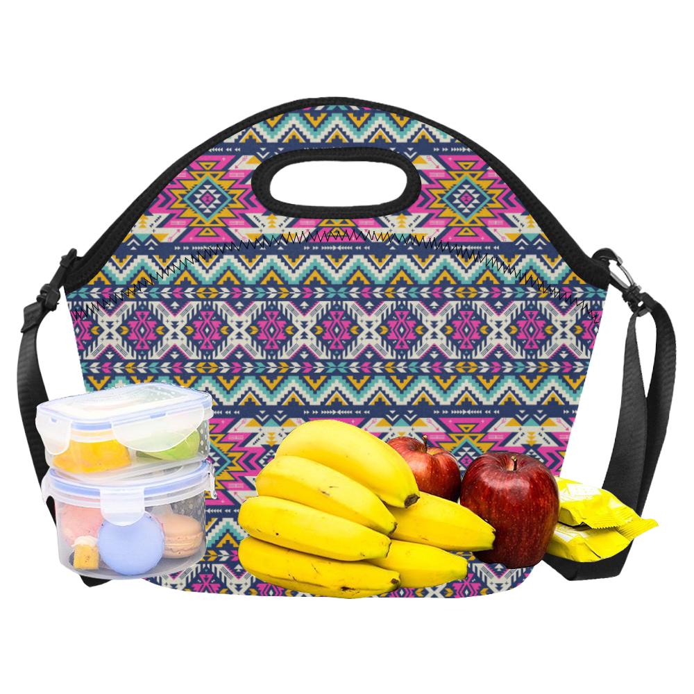 Aztec Pink Geometric Print Pattern Neoprene Lunch Bag (Model 1669)(Large)-JTAMIGO.COM