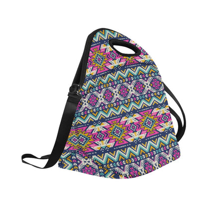 Aztec Pink Geometric Print Pattern Neoprene Lunch Bag (Model 1669)(Large)-JTAMIGO.COM