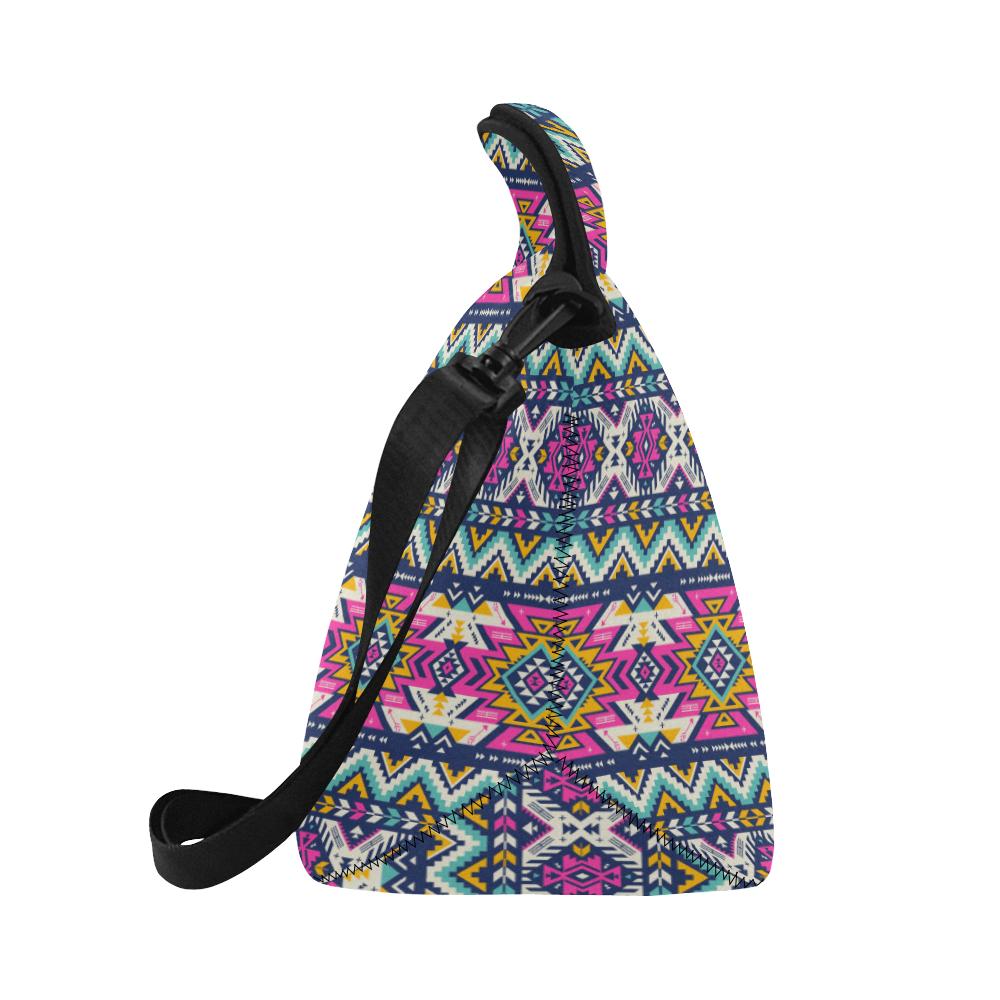 Aztec Pink Geometric Print Pattern Neoprene Lunch Bag (Model 1669)(Large)-JTAMIGO.COM