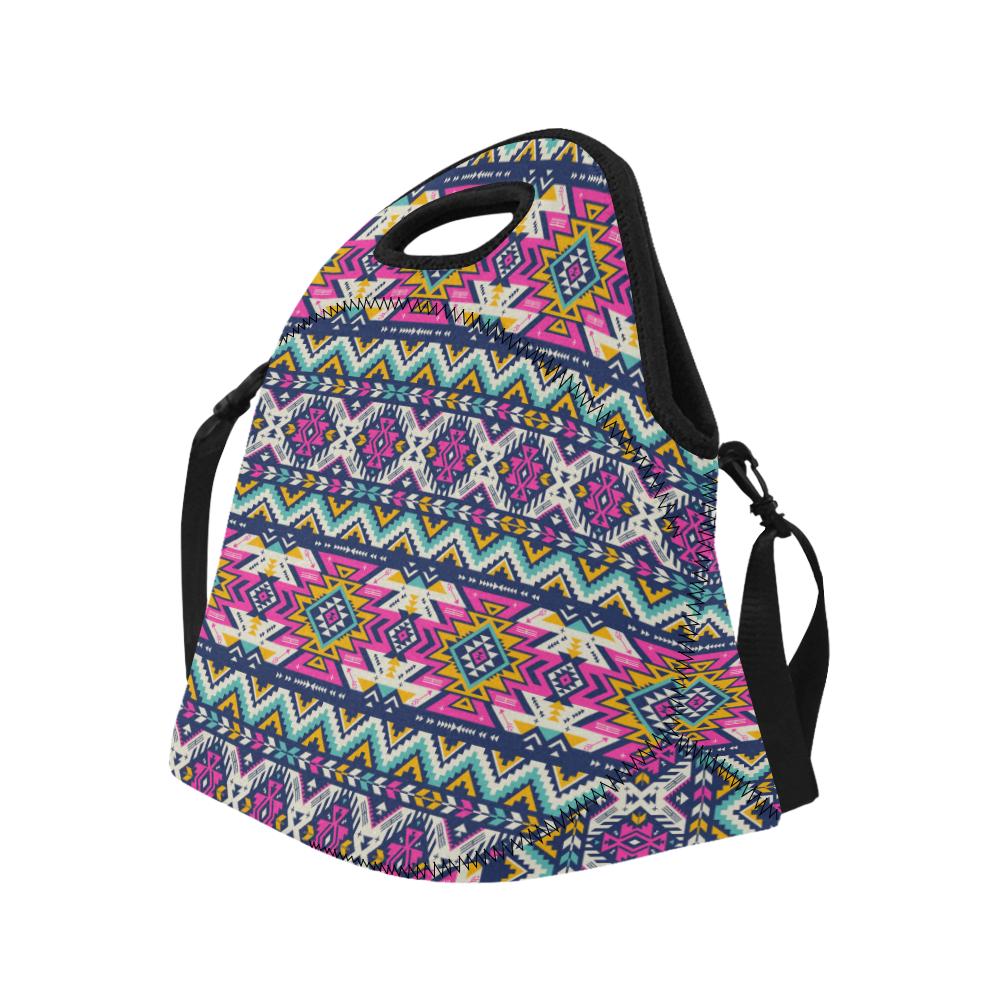 Aztec Pink Geometric Print Pattern Neoprene Lunch Bag (Model 1669)(Large)-JTAMIGO.COM