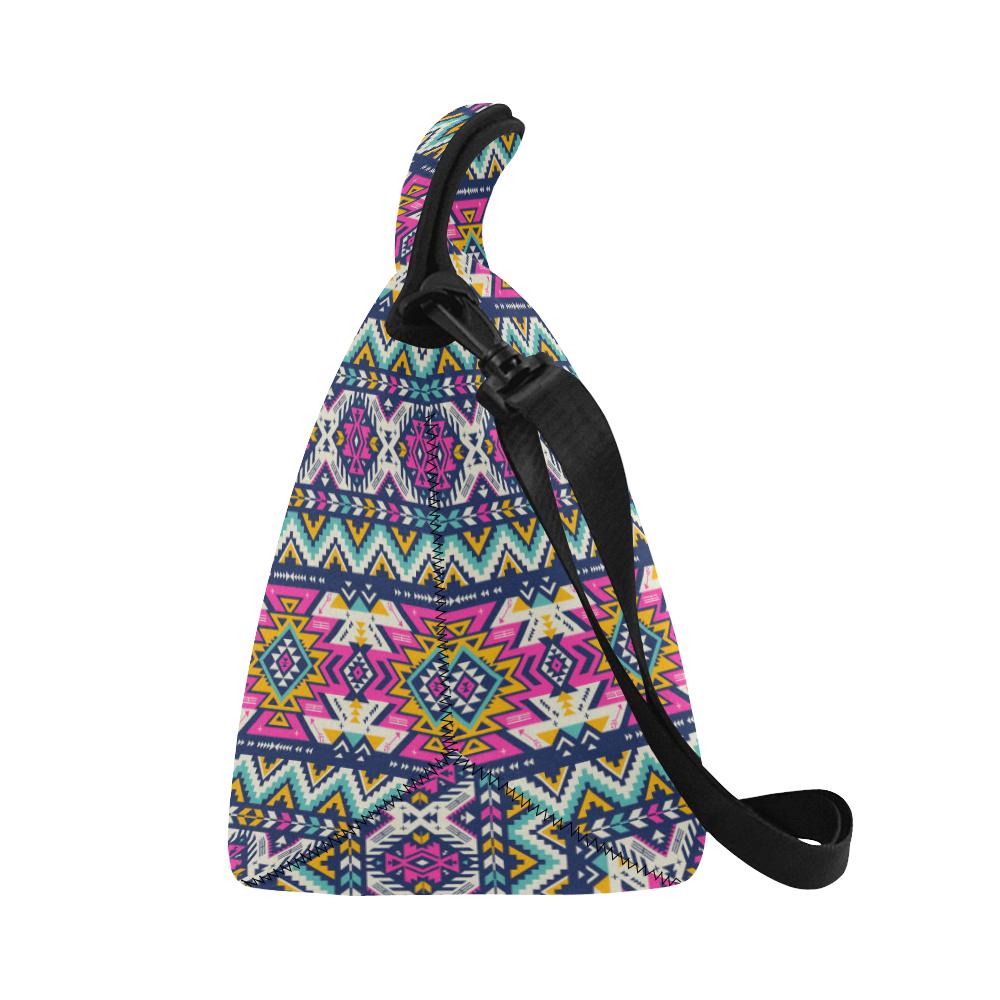 Aztec Pink Geometric Print Pattern Neoprene Lunch Bag (Model 1669)(Large)-JTAMIGO.COM