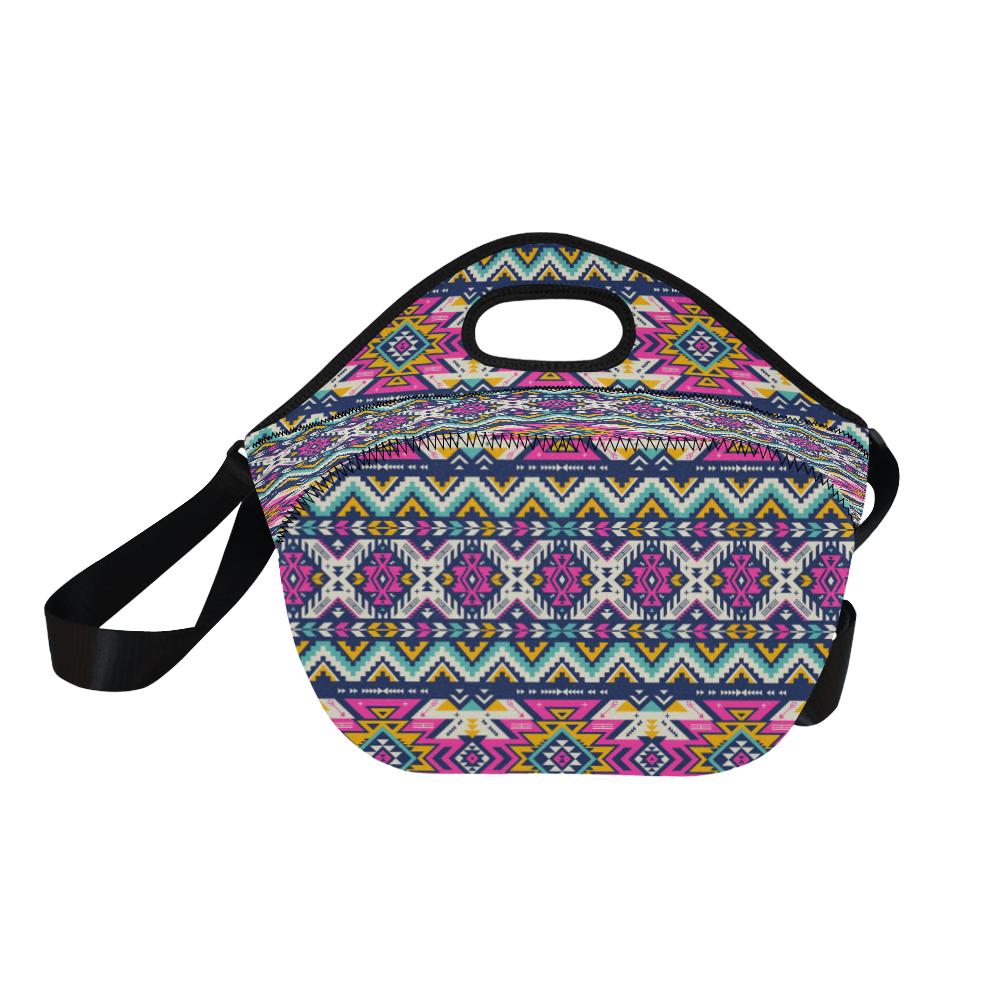 Aztec Pink Geometric Print Pattern Neoprene Lunch Bag (Model 1669)(Large)-JTAMIGO.COM