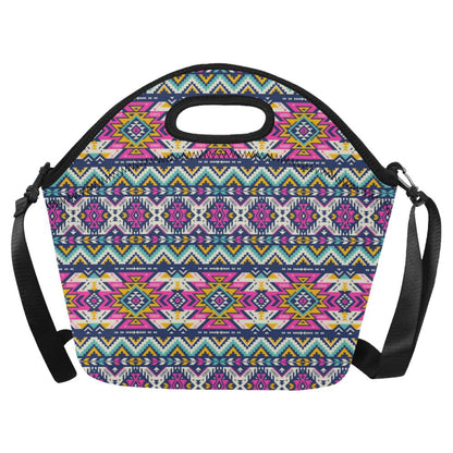 Aztec Pink Geometric Print Pattern Neoprene Lunch Bag (Model 1669)(Large)-JTAMIGO.COM