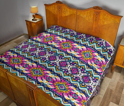 Aztec Pink Geometric Print Pattern Premium Quilt-JTAMIGO.COM