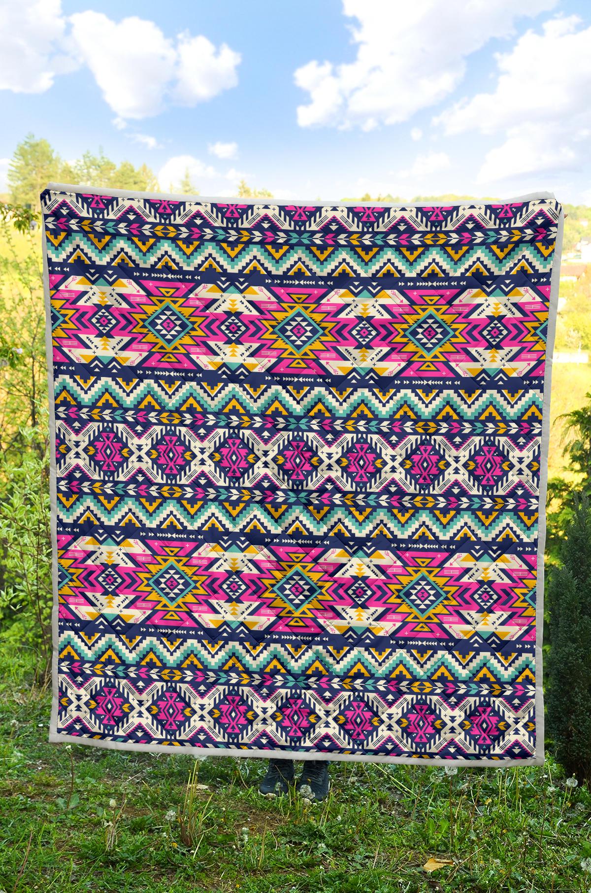 Aztec Pink Geometric Print Pattern Premium Quilt-JTAMIGO.COM