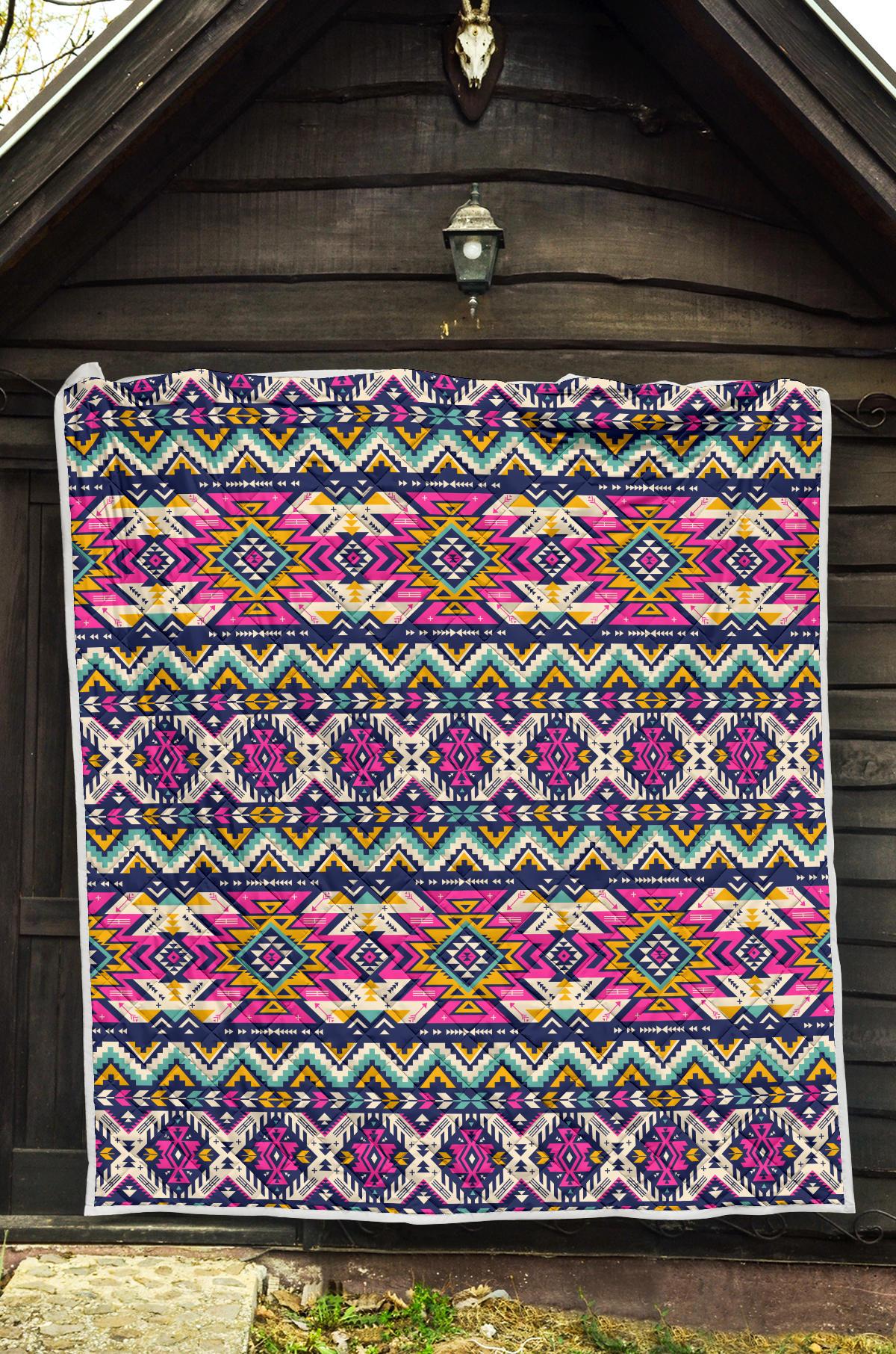 Aztec Pink Geometric Print Pattern Premium Quilt-JTAMIGO.COM