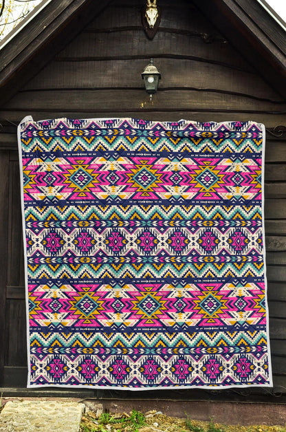 Aztec Pink Geometric Print Pattern Premium Quilt-JTAMIGO.COM