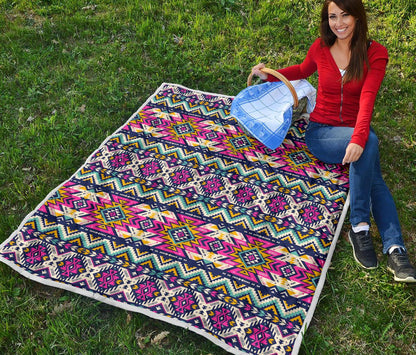 Aztec Pink Geometric Print Pattern Premium Quilt-JTAMIGO.COM