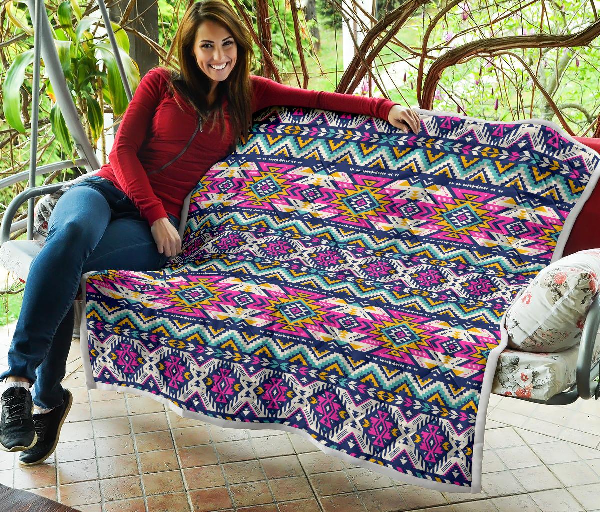 Aztec Pink Geometric Print Pattern Premium Quilt-JTAMIGO.COM