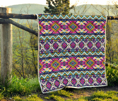 Aztec Pink Geometric Print Pattern Premium Quilt-JTAMIGO.COM