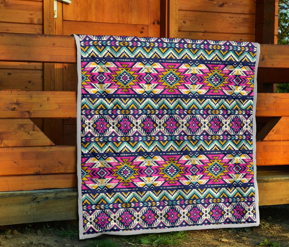 Aztec Pink Geometric Print Pattern Premium Quilt-JTAMIGO.COM