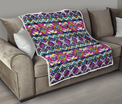 Aztec Pink Geometric Print Pattern Premium Quilt-JTAMIGO.COM
