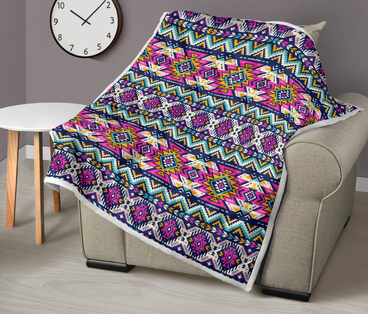 Aztec Pink Geometric Print Pattern Premium Quilt-JTAMIGO.COM