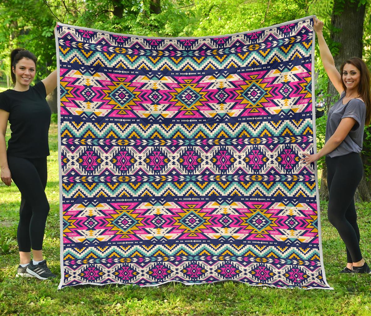 Aztec Pink Geometric Print Pattern Premium Quilt-JTAMIGO.COM