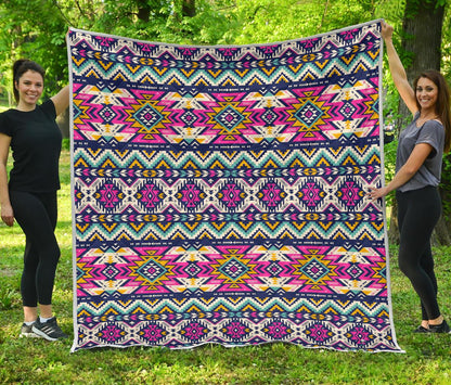 Aztec Pink Geometric Print Pattern Premium Quilt-JTAMIGO.COM