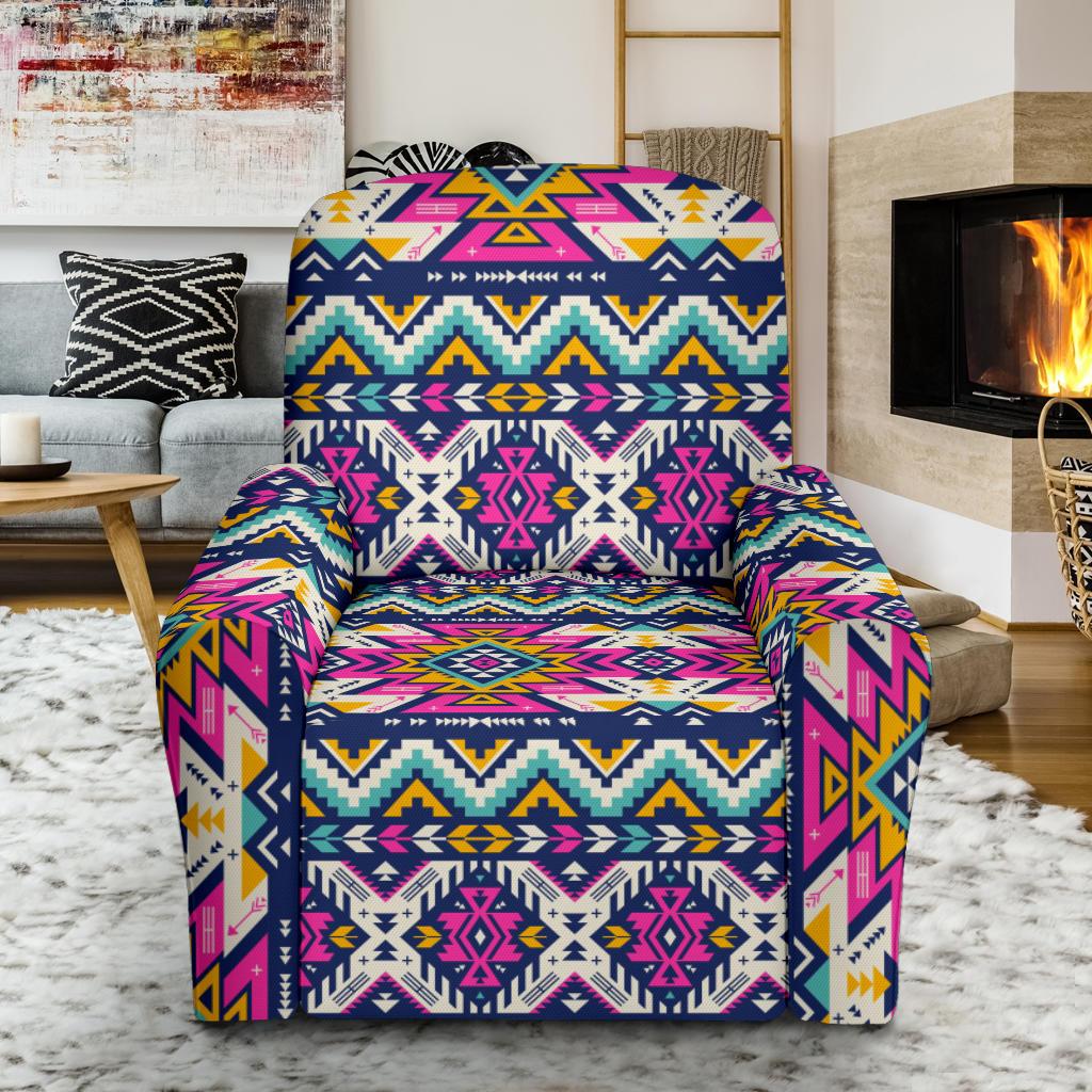 Aztec Pink Geometric Print Pattern Single Sofa Slipcover -JTAMIGO.COM