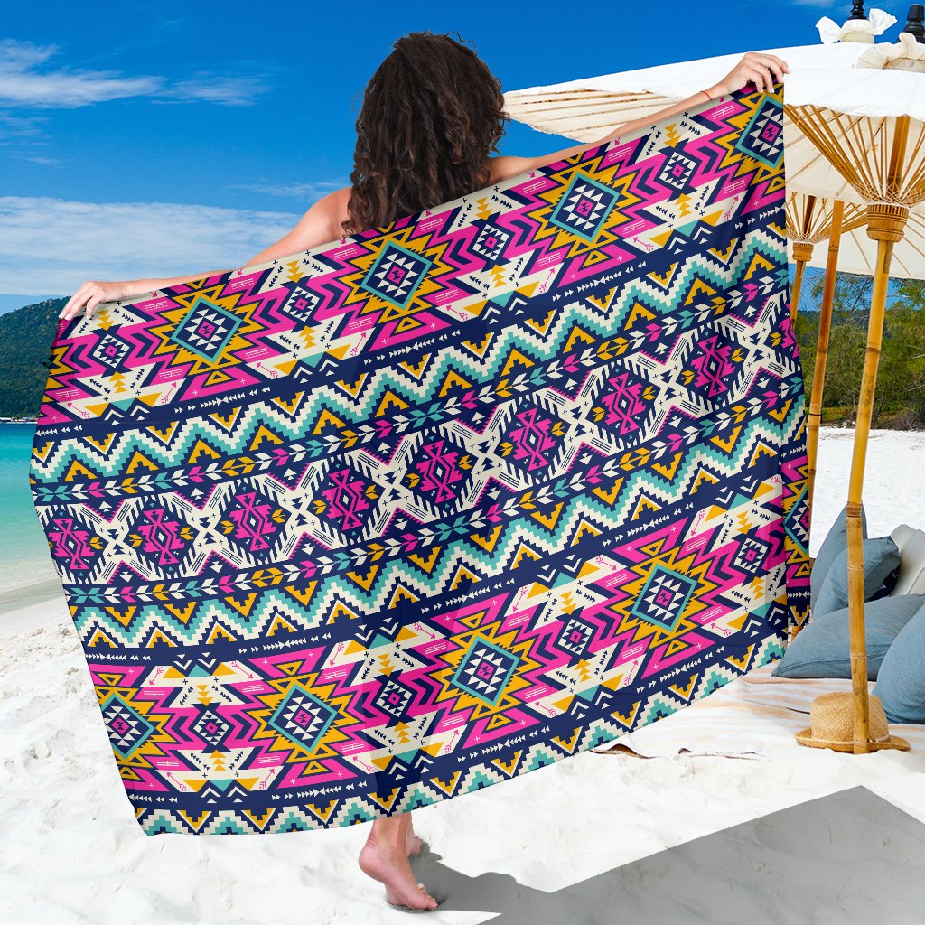 Aztec Pink Geometric Print Pattern Sarong Pareo Wrap