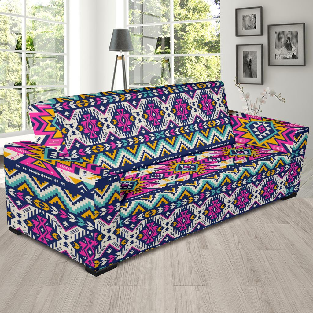 Aztec Pink Geometric Print Pattern Sofa Slipcover-JTAMIGO.COM