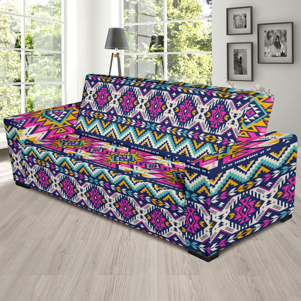 Aztec Pink Geometric Print Pattern Sofa Slipcover-JTAMIGO.COM