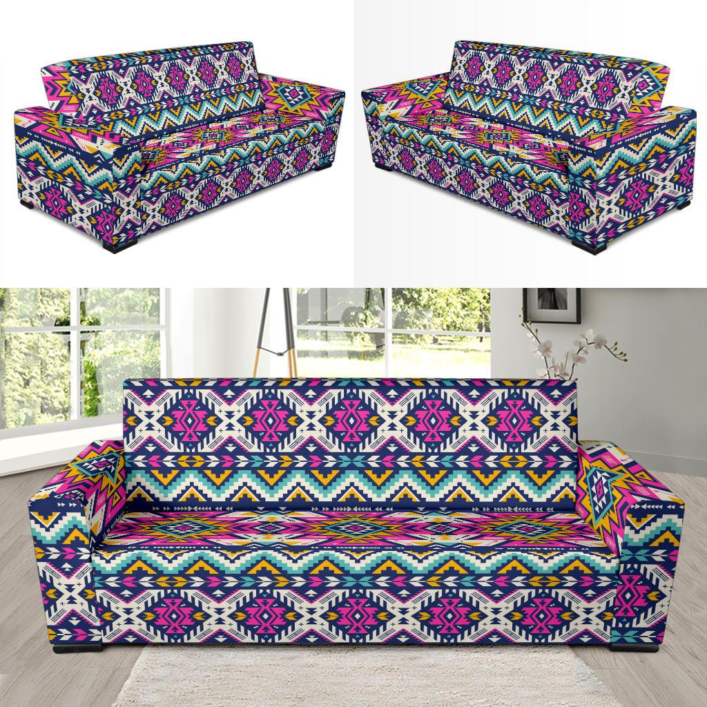 Aztec Pink Geometric Print Pattern Sofa Slipcover-JTAMIGO.COM
