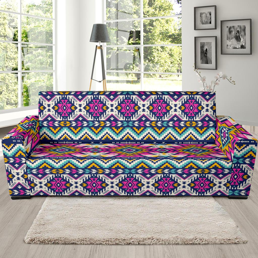 Aztec Pink Geometric Print Pattern Sofa Slipcover-JTAMIGO.COM