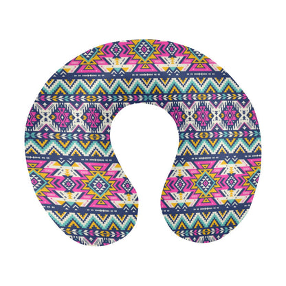 Aztec Pink Geometric Print Pattern U-Shaped Travel Neck Pillow-JTAMIGO.COM
