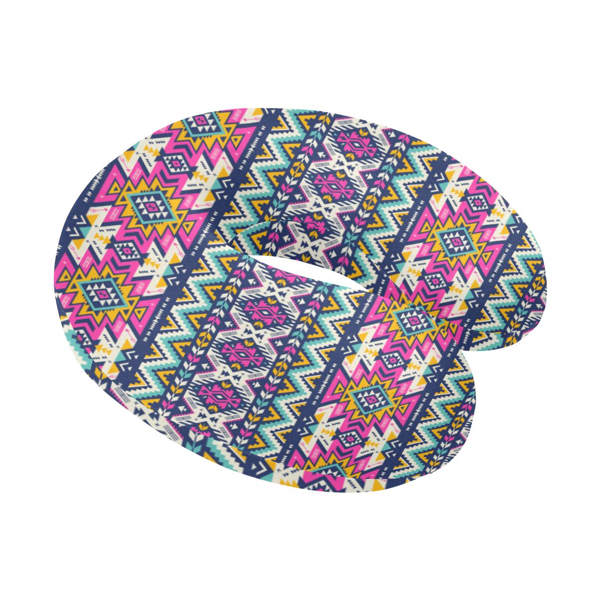 Aztec Pink Geometric Print Pattern U-Shaped Travel Neck Pillow-JTAMIGO.COM